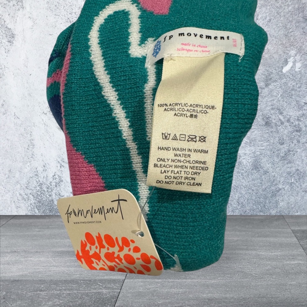 Free People Pink and Green Patterned Beanie - Picture 2 of 3